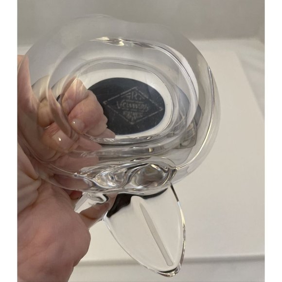 Art Vannes France French Crystal Clear Stemmed Apple Trinket Dish Signed - EUC - Picture 8 of 8